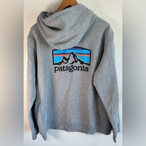Patagonia Fitz Roy Icon Uprisal Hoodie Mens XL Womens XXL Gray Logo Sweater EUC